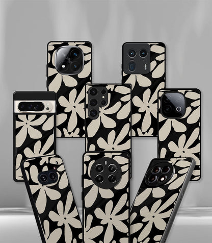 Beige & Black Floral Premium Glossy Phone Case