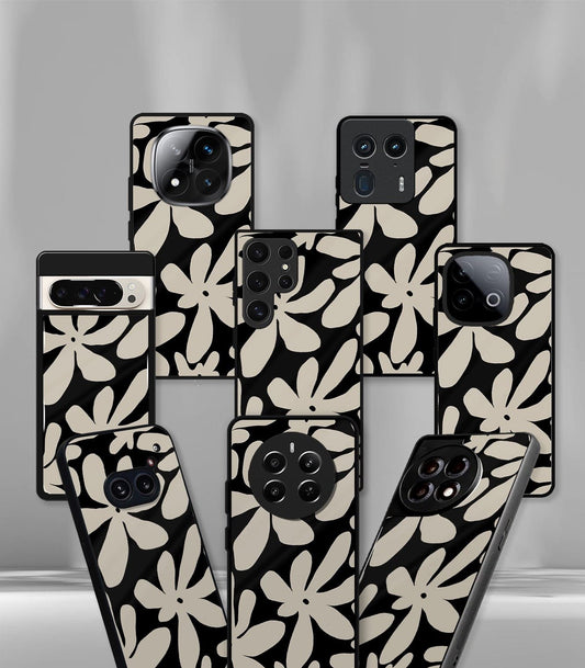 Beige & Black Floral Premium Glossy Phone Case