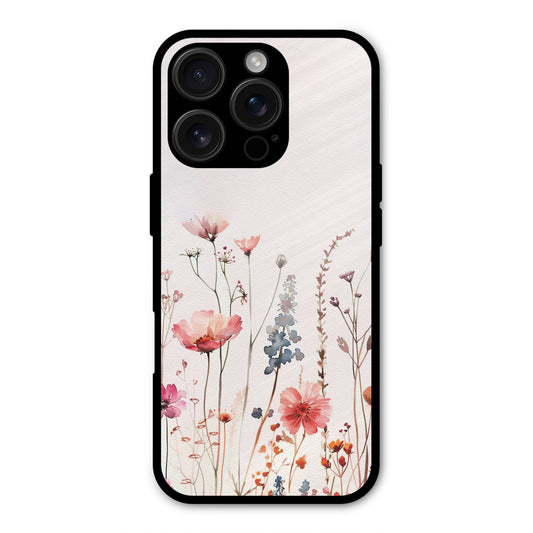 PINK PASTEL FLORAL PRINT AESTHETIC NEW METAL COVER FOR IPHONE 16 PRO