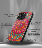 Orange Mandala art Premium Phone Case - Image 3
