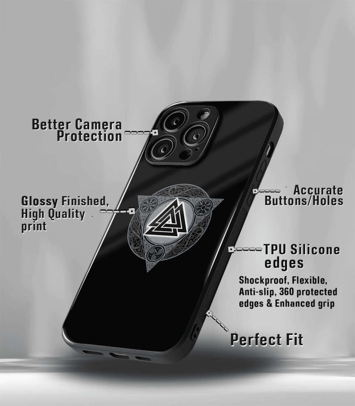 Illuminati eye grey logo Black Premium Phone Case - Image 3