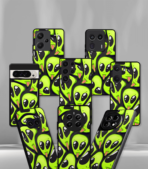 Green alien faces Abstract Premium Phone Case - Image 2