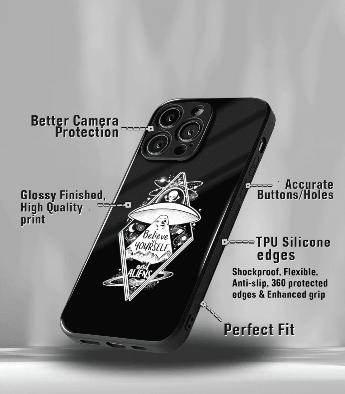 Believe in yourself and Aliens Black Premium Phone Case - Image 3