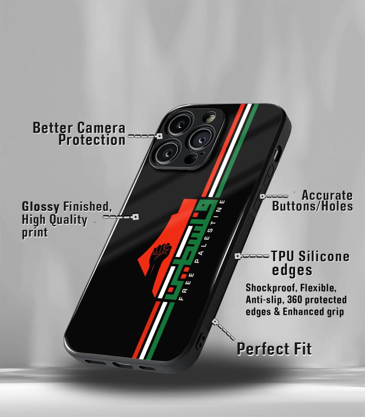 Free Palestine, Save Gaza Solidarity Premium Glossy PhoneCase - Image 3