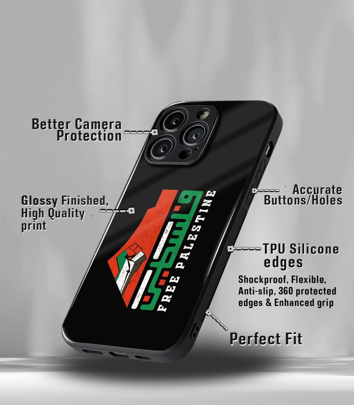 Free Palestine, Save Gaza Solidarity Premium Glossy PhoneCase - Image 3