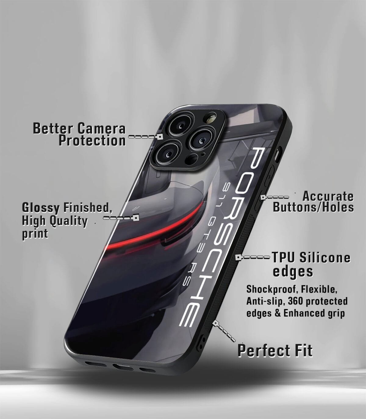 Porsche Grey Premium Glossy PhoneCase - Image 3