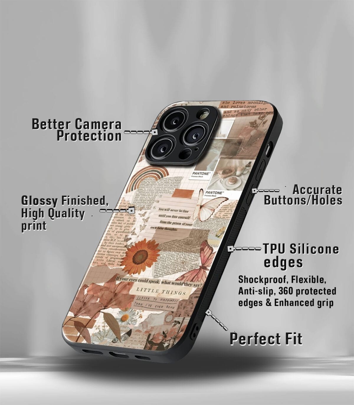 Aesthetic Newspaper Cutout Premium Glossy PhoneCase - Image 3