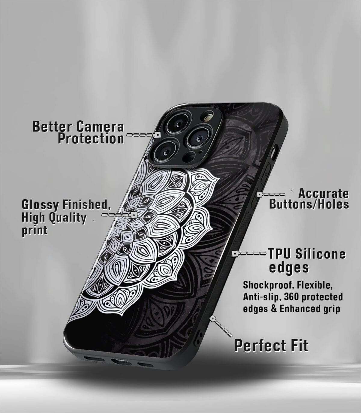 Black Mandala Art Premium Glossy PhoneCase - Image 3