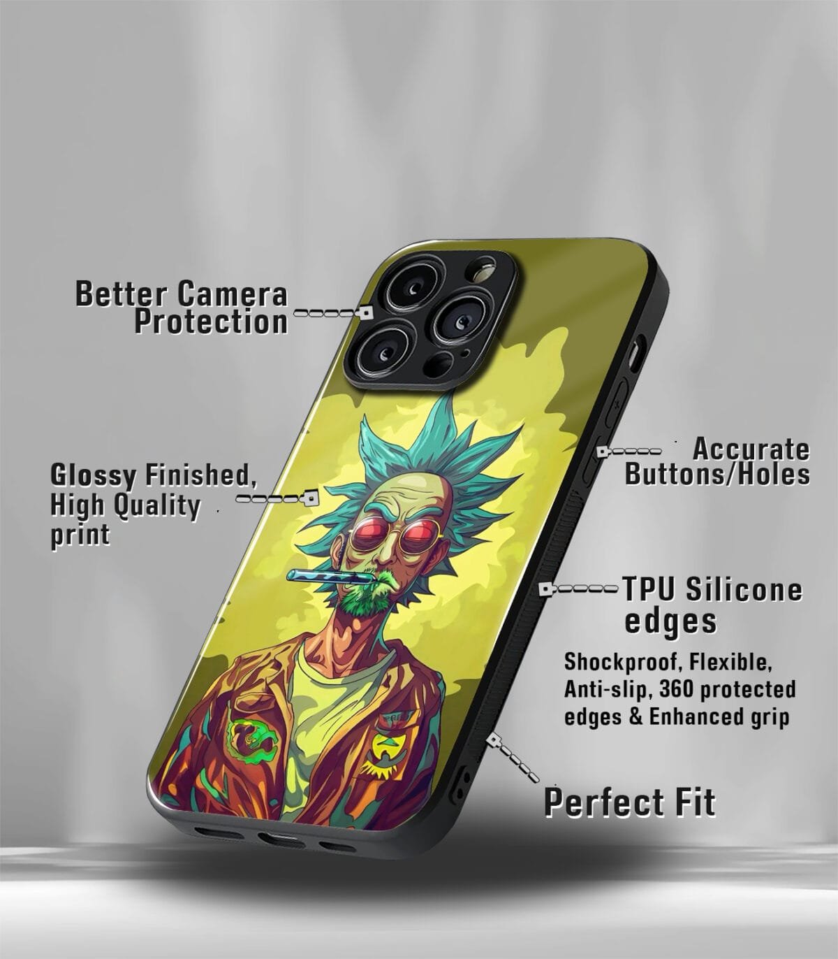 Trippy smoky Yellow Premium Glossy PhoneCase - Image 3