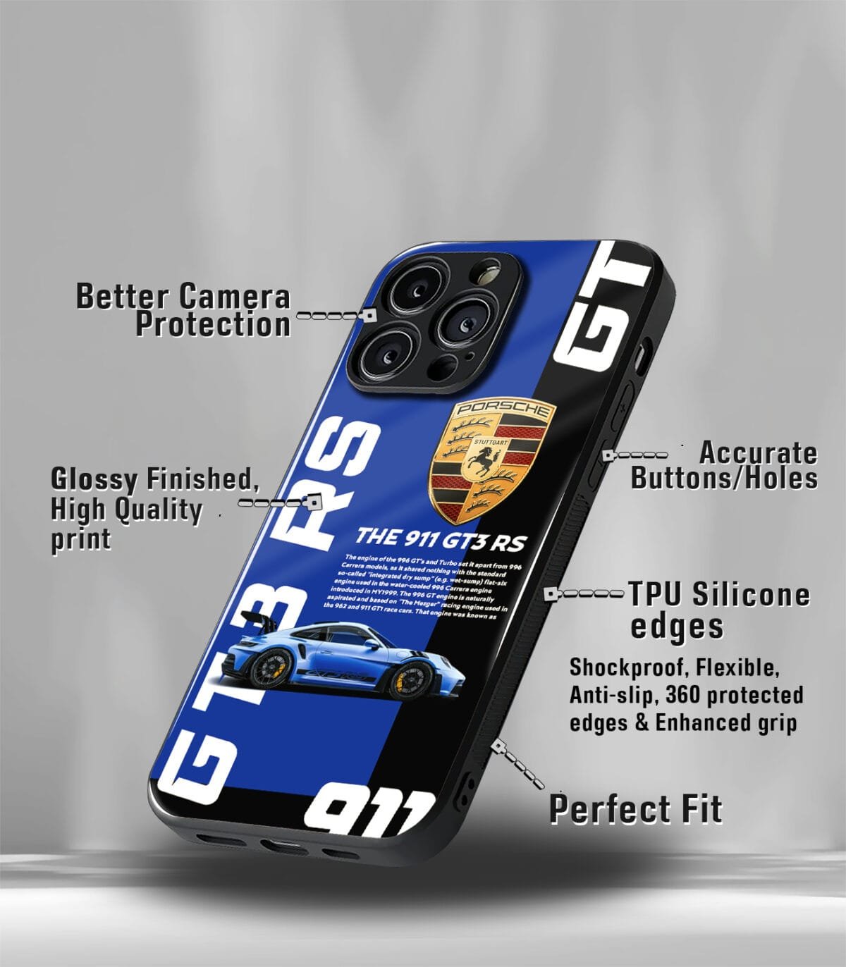 Porsche GT3RS 911 Blue Premium Glossy PhoneCase - Image 3