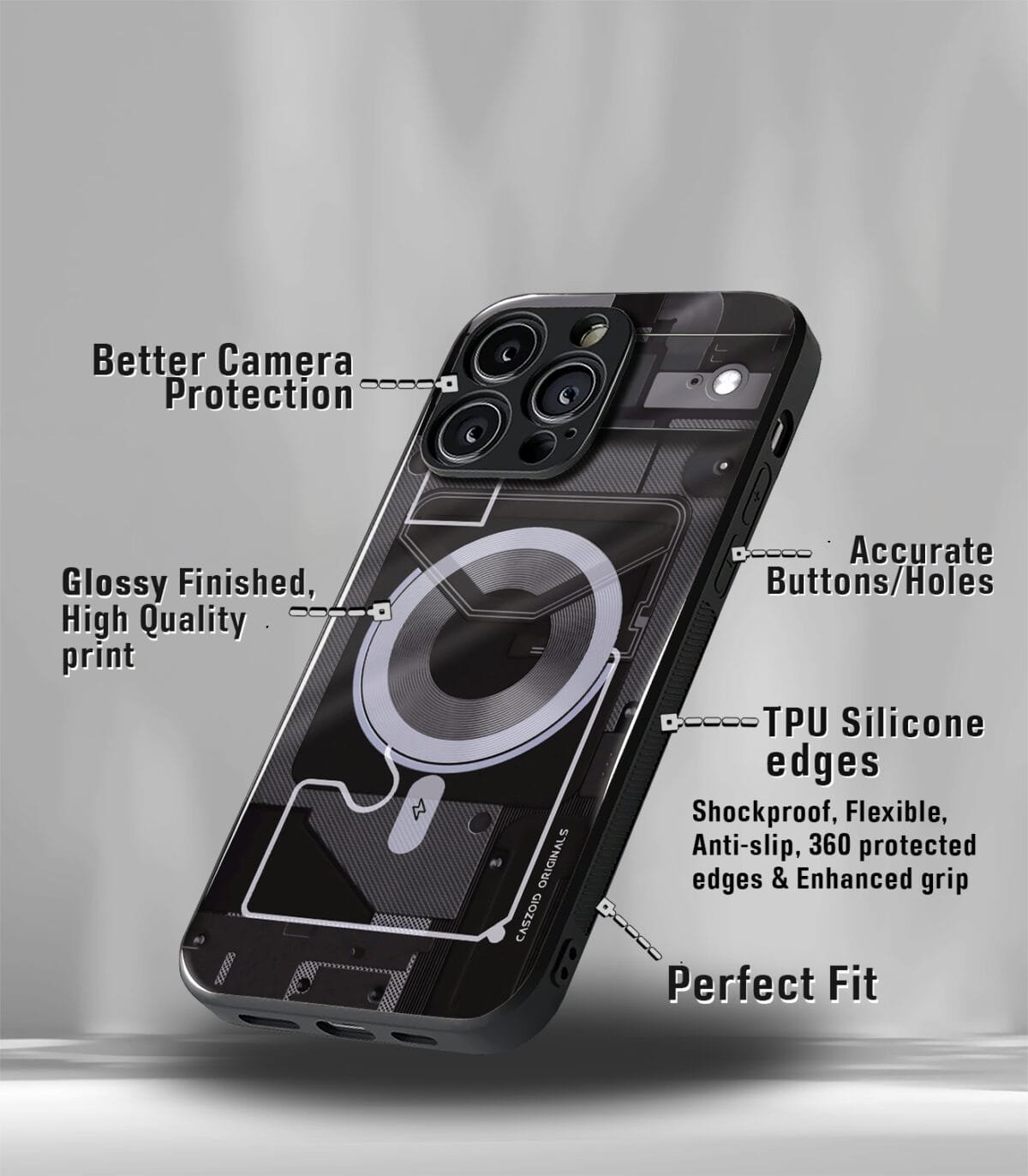 Grey Cyber Edition Premium Glossy PhoneCase - Image 3