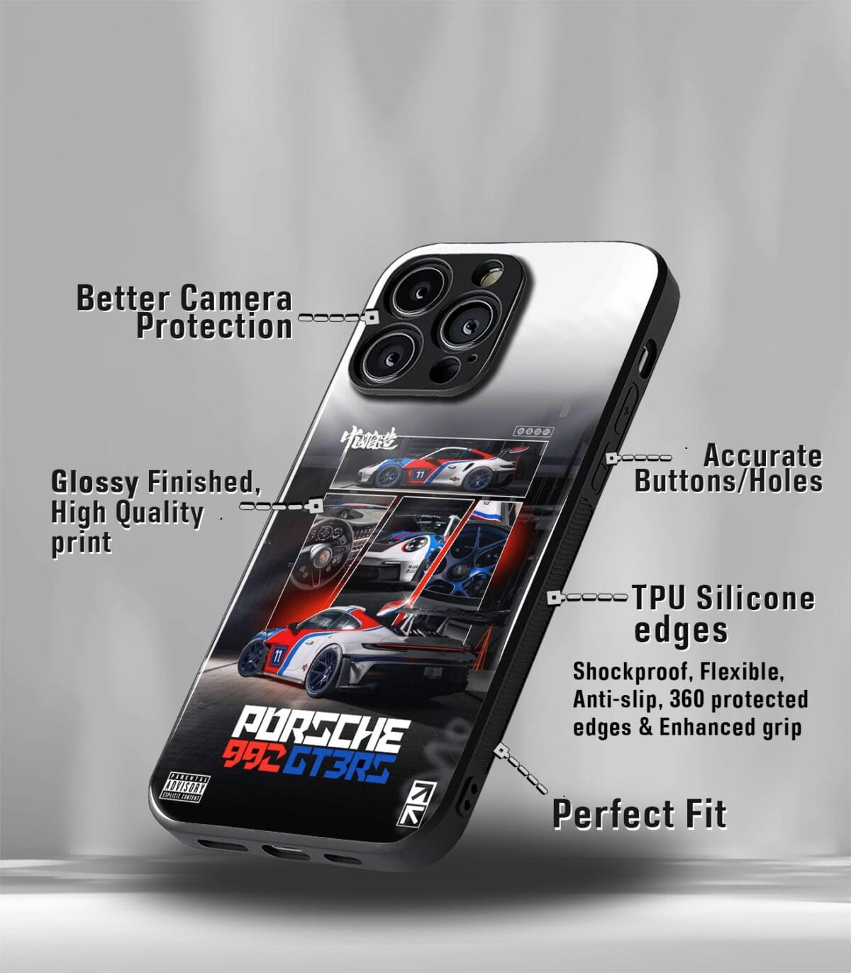Porsche GT3RS 992 Grey Premium Glossy PhoneCase - Image 3