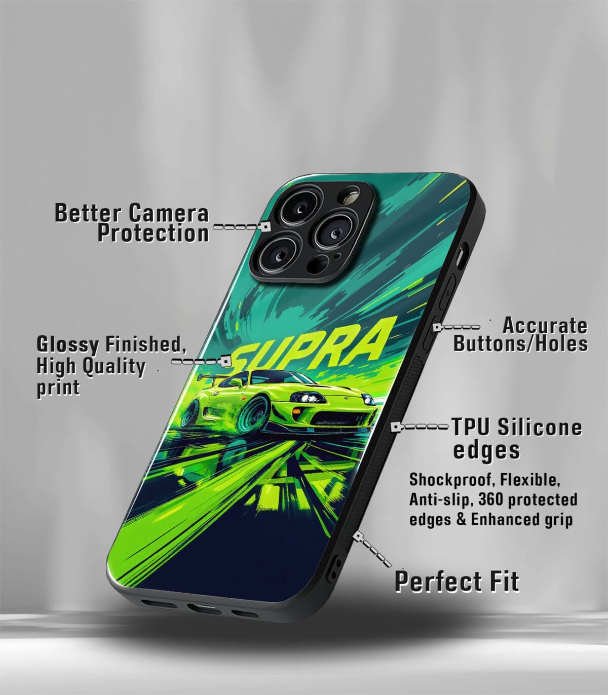 Neon Green Supra Premium Glossy PhoneCase - Image 3