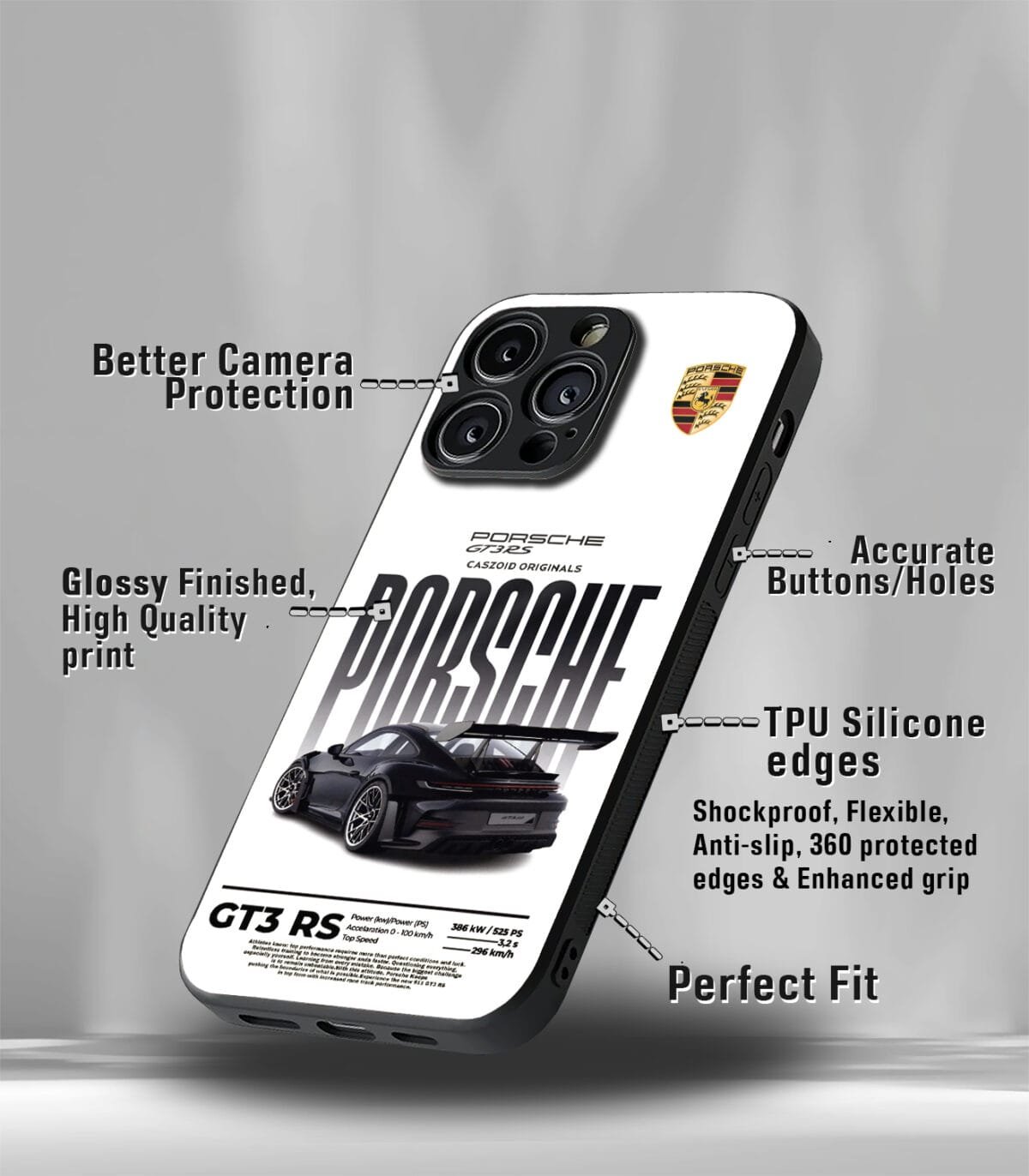 White Porsche Premium Glossy PhoneCase - Image 3