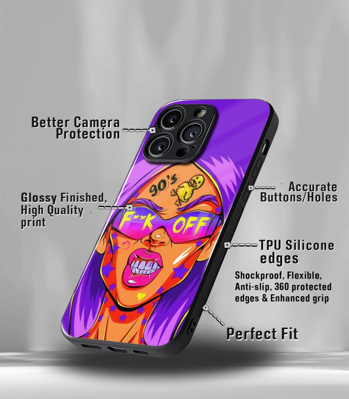 Fuck Off Trippy Lady Premium Glossy PhoneCase - Image 3