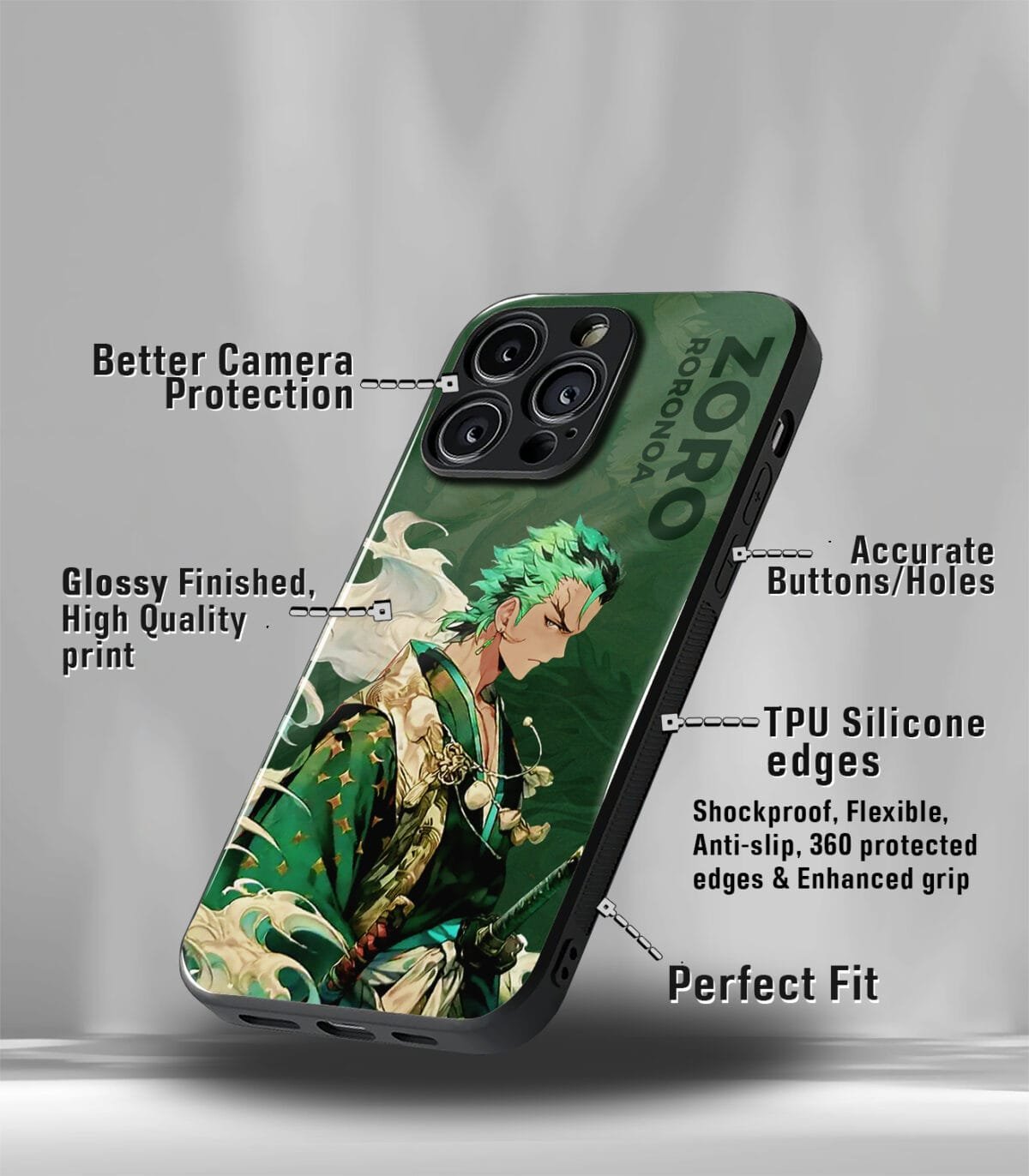 Zoro Anime Green Premium Glossy PhoneCase - Image 3