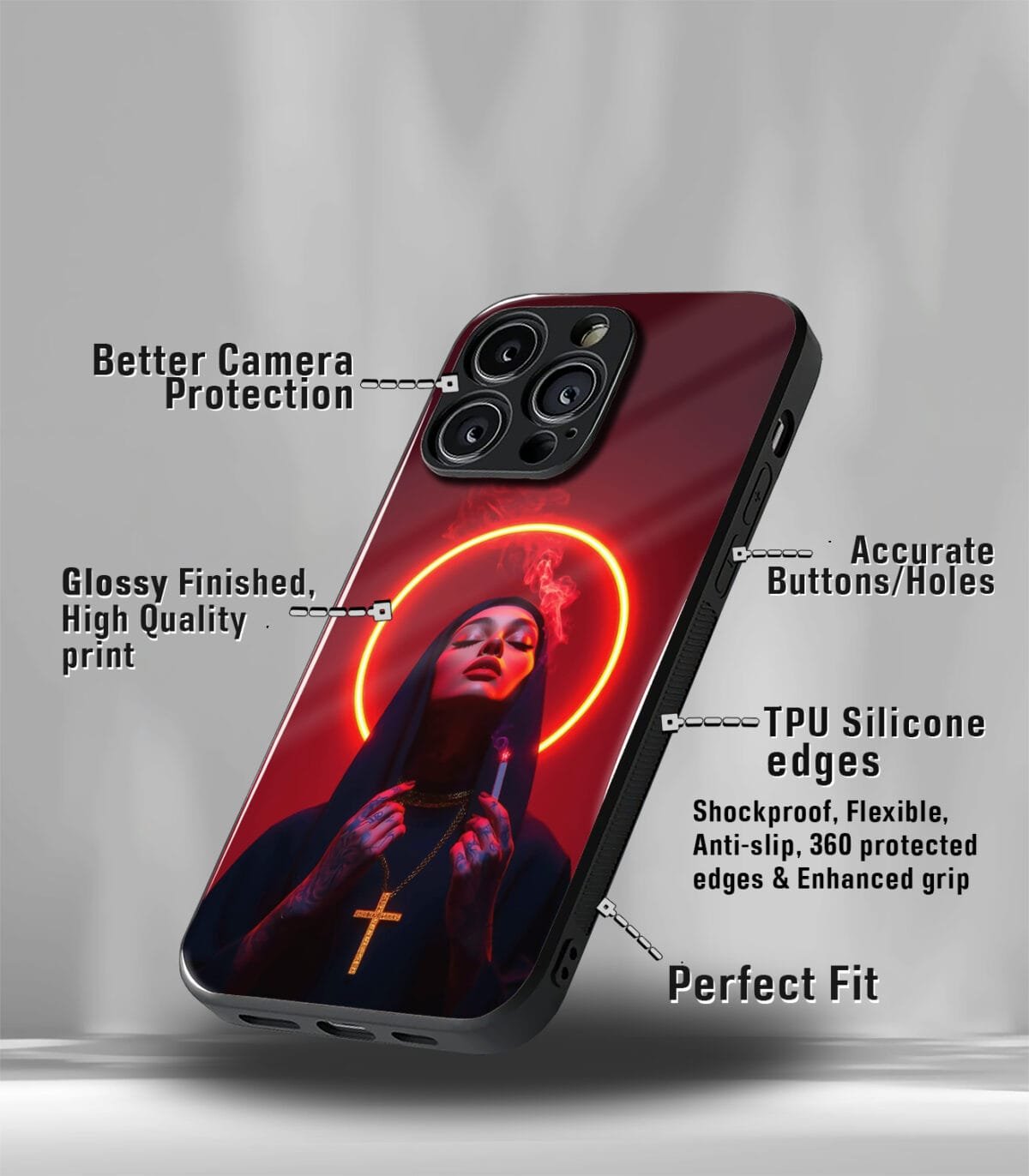 Psychedelic Nun in Red Premium Glossy PhoneCase - Image 3