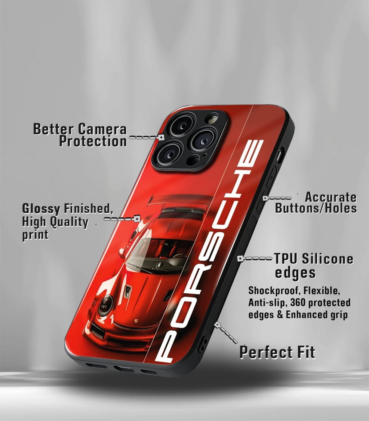 Red Royal Porsche Premium Glossy PhoneCase - Image 3