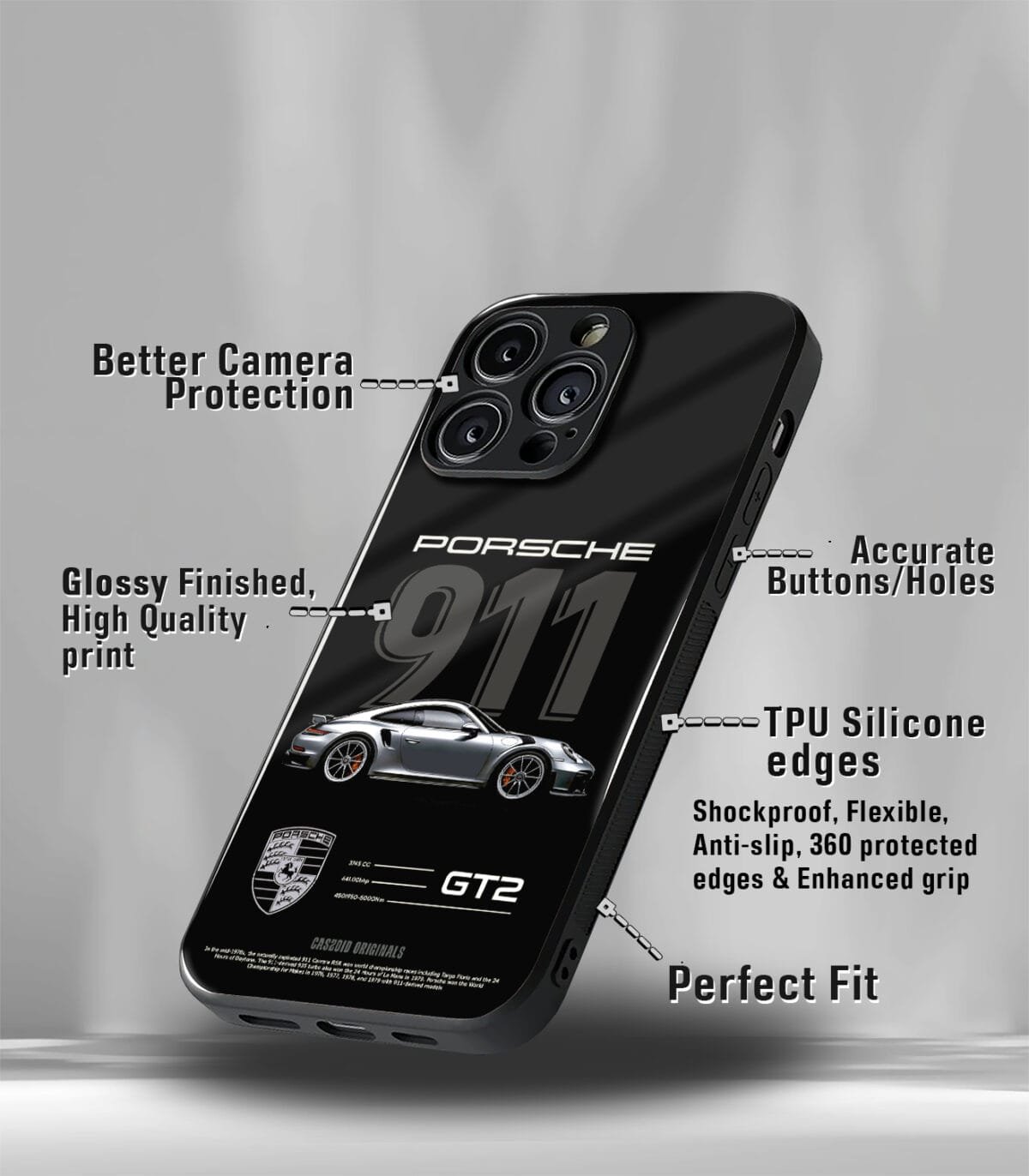 Black Royal 911 Porsche Premium Glossy PhoneCase - Image 3
