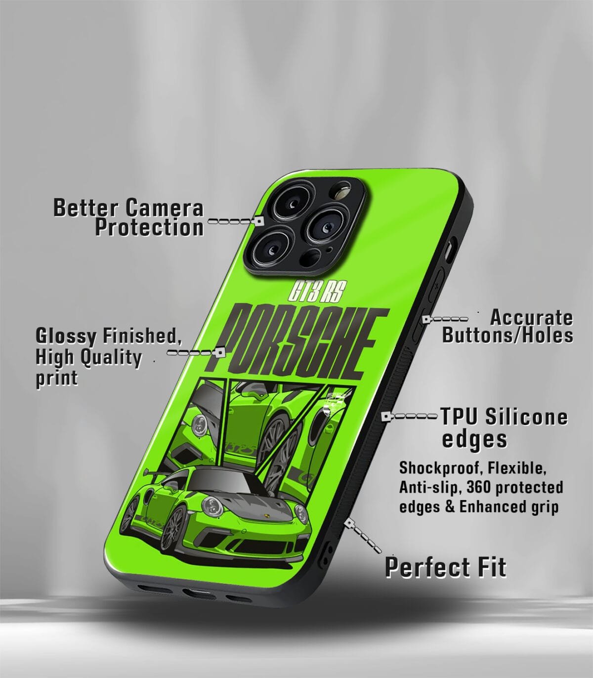 Porsche GT3 Green Premium Glossy Phone Case - Image 3