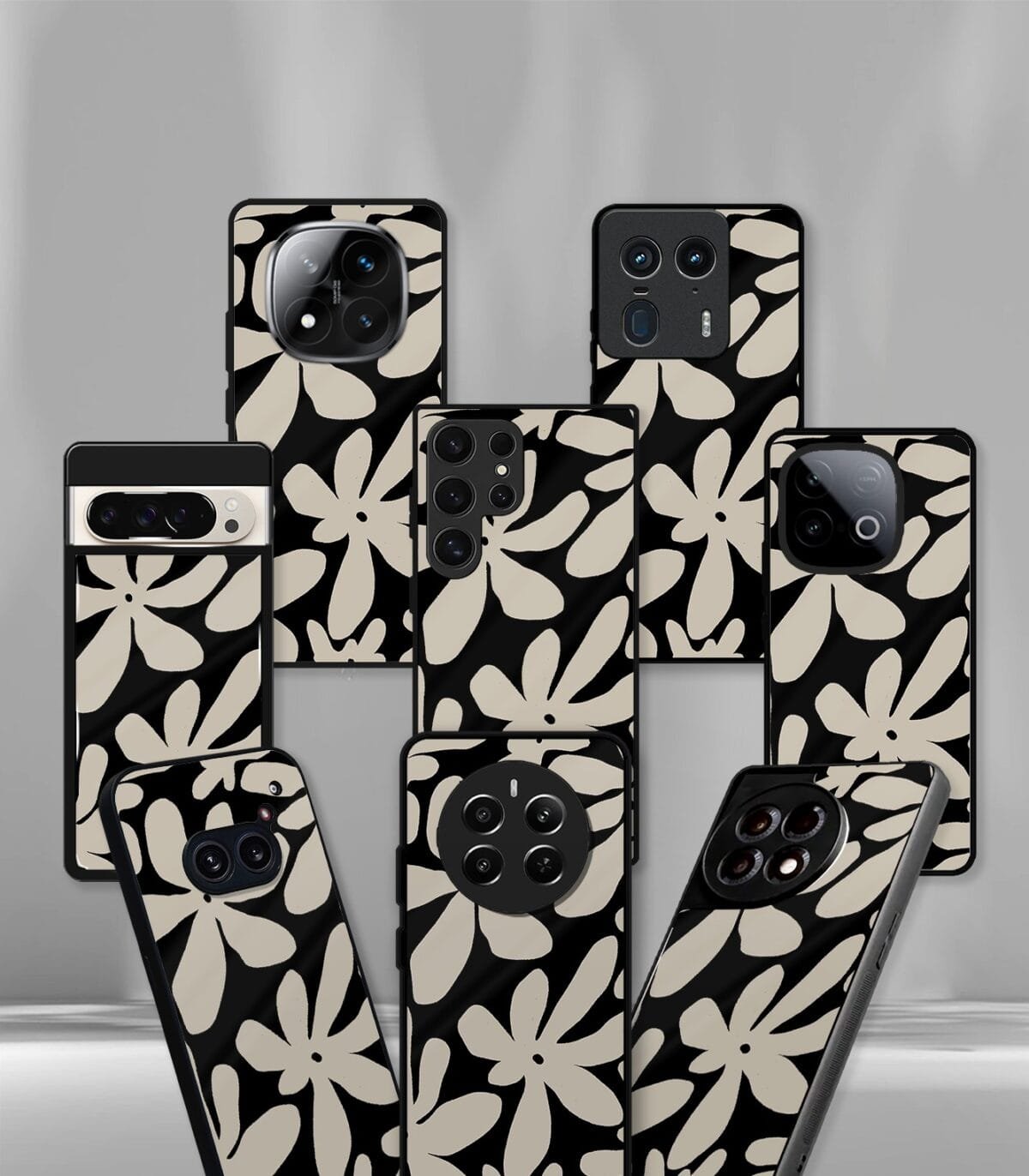 Beige & Black Floral Premium Glossy Phone Case - Image 2
