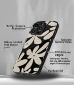 Beige & Black Floral Premium Glossy Phone Case - Image 3