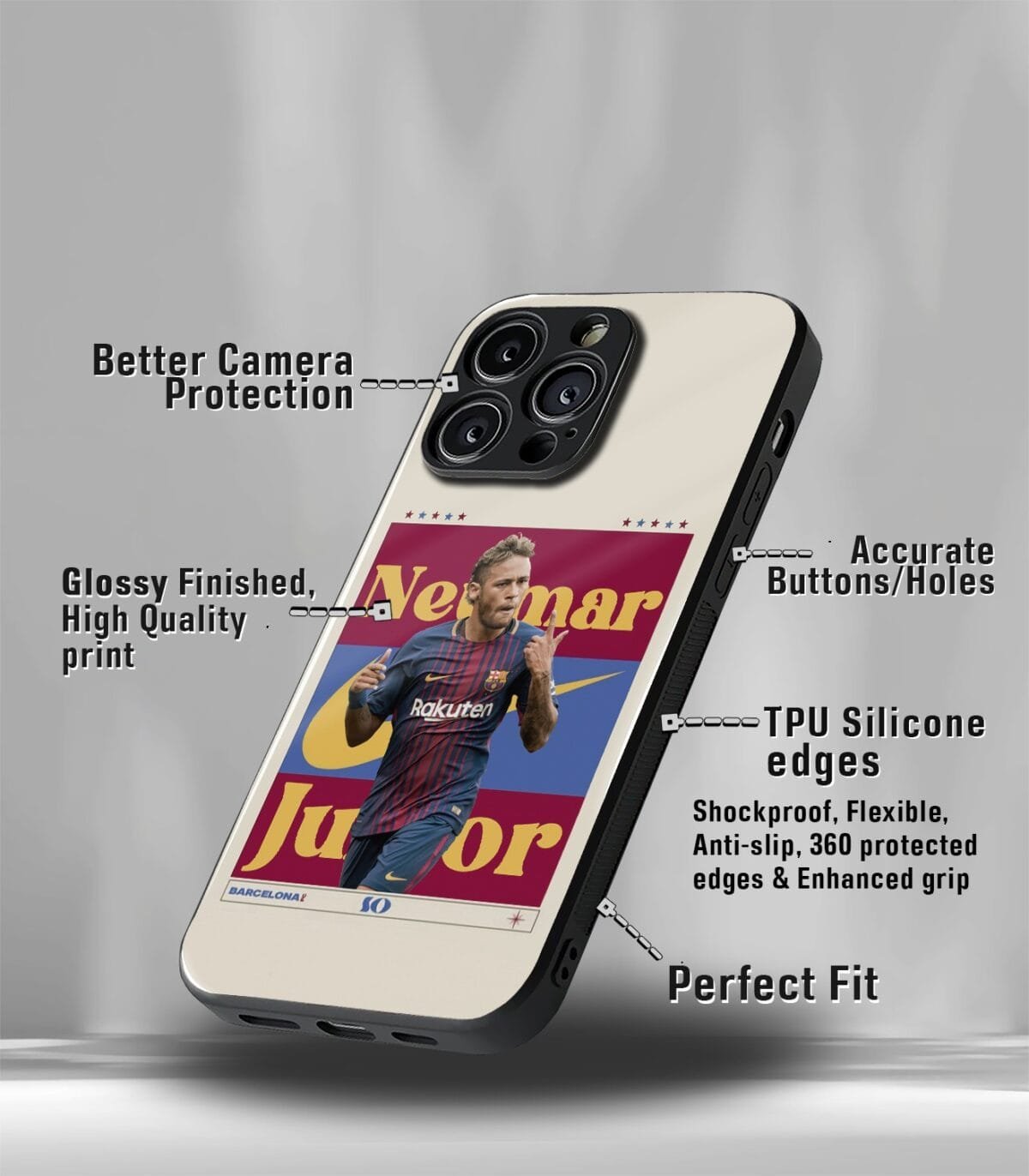 Neymar Jr Vintage FCB edition Premium Glossy Phone Case - Image 3