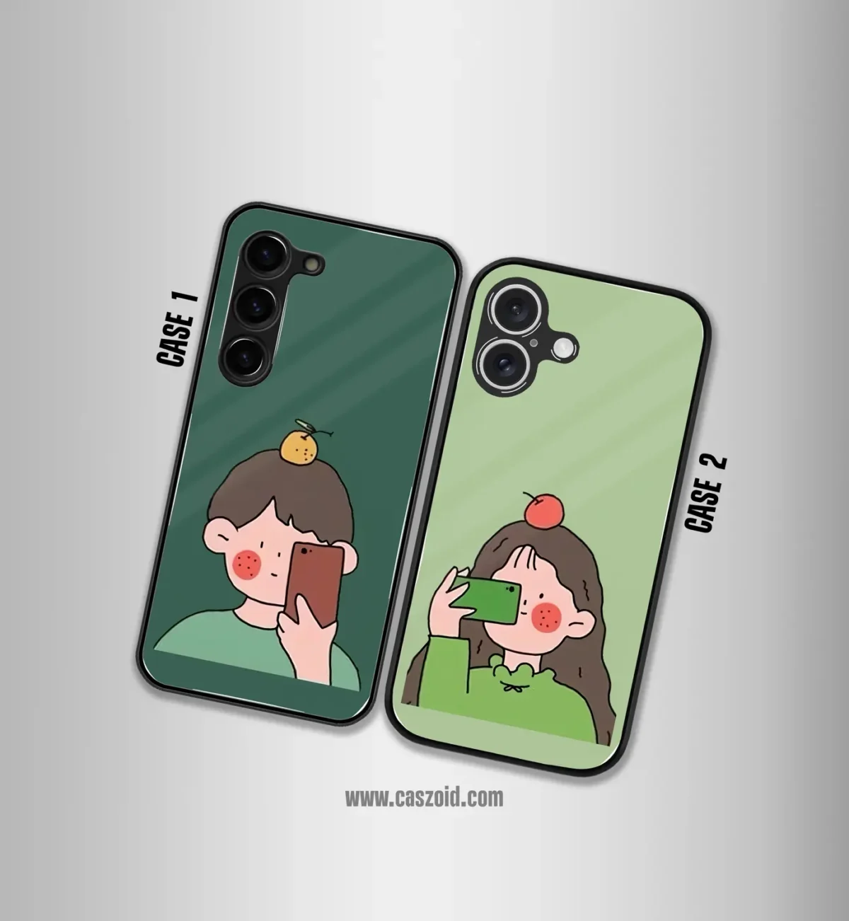 Cute Selfie Couples Premium Glossy Couple Combo Cases - Image 2